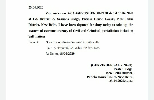 A sample of the orders passed while adjourning bail hearings. A sample of the orders passed while adjourning bail hearings.