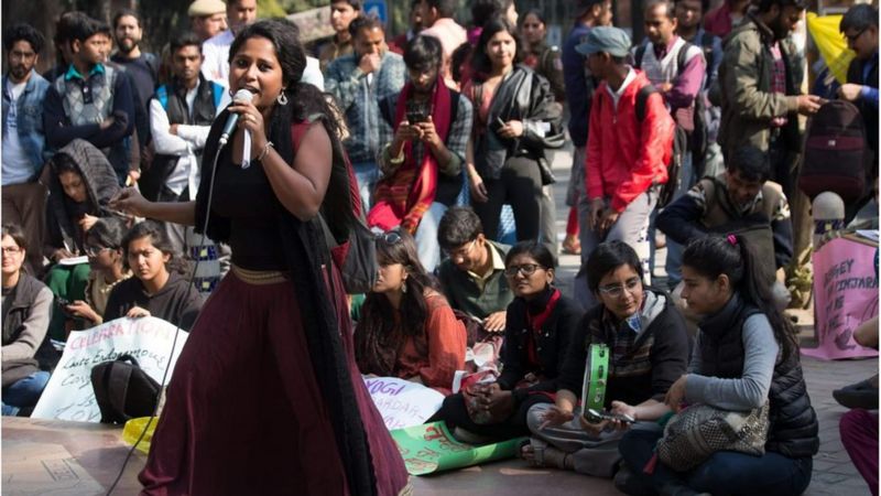 Devangana Kalita during anti-CAA protest(BBC image)