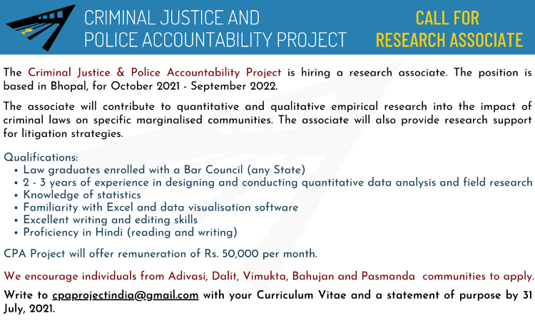 CPA Project - Research Associate Vacancy CPA Project - Research Associate Vacancy