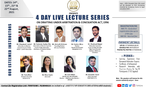 Iuris Jura: 4 – Day Live Lecture Series On Drafting Under Arbitration & Conciliation Act, 1996 Iuris Jura: 4 – Day Live Lecture Series On Drafting Under Arbitration & Conciliation Act, 1996