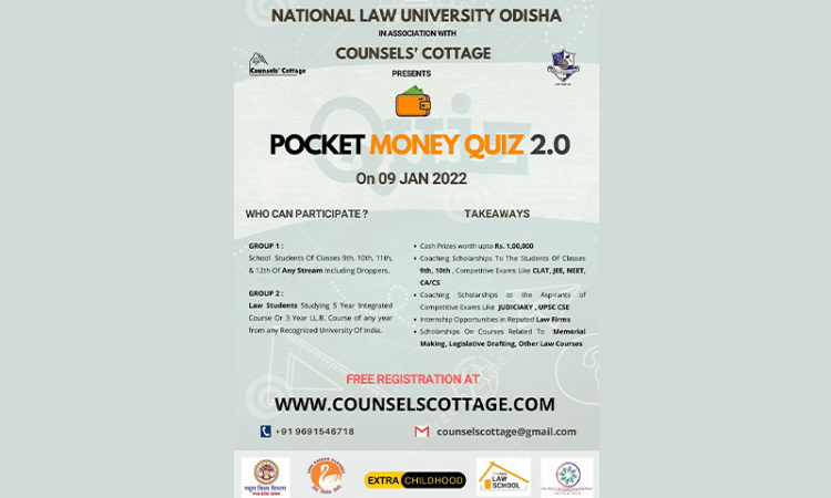 National Law University Odisha In Association With Counsels Cottage Presents Pocket Money Quiz 2.0 National Law University Odisha In Association With Counsels Cottage Presents Pocket Money Quiz 2.0