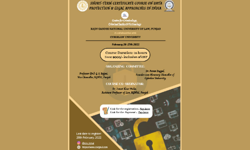 RGNUL: Short-Term Certificate Course On Data Protection & Legal Approaches In India RGNUL: Short-Term Certificate Course On Data Protection & Legal Approaches In India