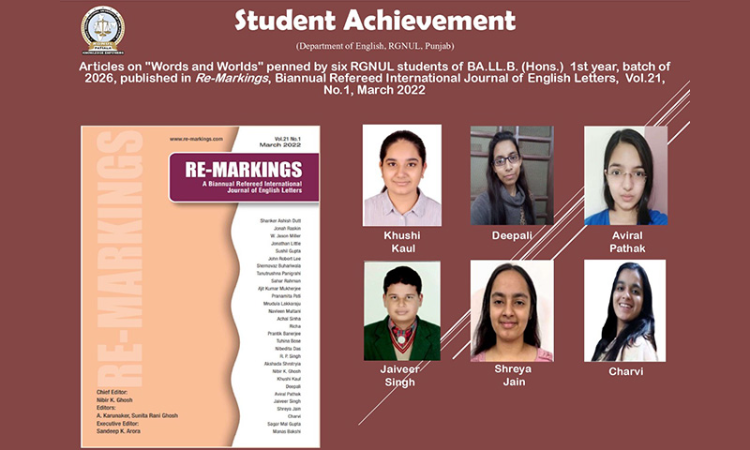 Six RGNUL students Publish In Re-Markings Six RGNUL students Publish In Re-Markings