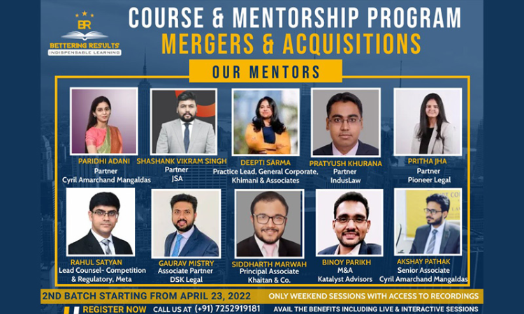 Partners From Top Law Firms Teaches 10 Weeks Online Course & Mentorship Program On Mergers & Acquisitions: Register Now! Partners From Top Law Firms Teaches 10 Weeks Online Course & Mentorship Program On Mergers & Acquisitions: Register Now!