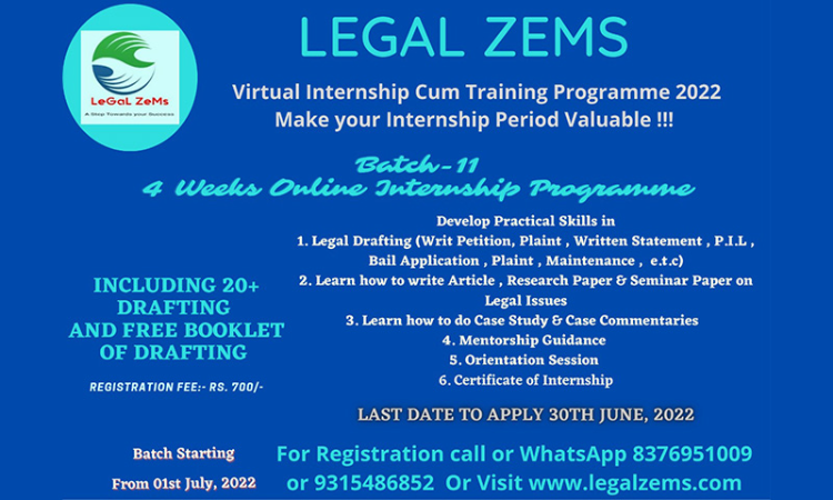 Legal Zems: 4 Weeks Online Internship Programme Legal Zems: 4 Weeks Online Internship Programme