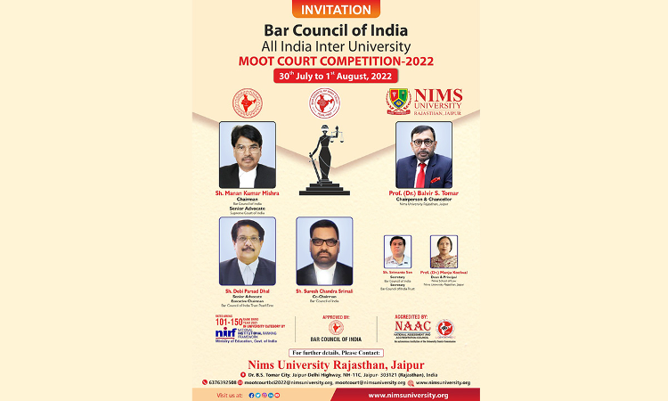 Bar Council Of India In Association With NIMS School Of Law: All India University Moot Court Competition, 2022 Bar Council Of India In Association With NIMS School Of Law: All India University Moot Court Competition, 2022