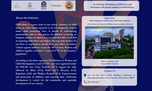 MNLU Mumbai: 1st Training Workshop On Child Care And Protection With Special Emphasis On POCSO Law MNLU Mumbai: 1st Training Workshop On Child Care And Protection With Special Emphasis On POCSO Law