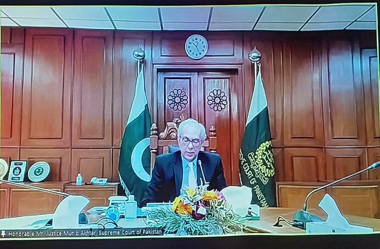 Justice Munib Akhtar, Supreme Court of Pakistan,addressing SCO meet virtually. Justice Munib Akhtar, Supreme Court of Pakistan,addressing SCO meet virtually.