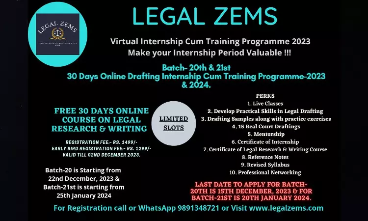 Legal Zems | Online Internship Cum Training Programme 2023 Legal Zems | Online Internship Cum Training Programme 2023