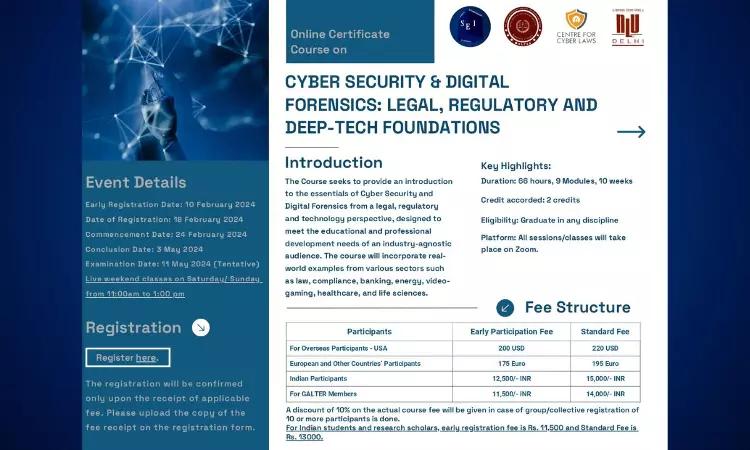 NLU Delhi: Online Certificate Course On Cyber Security And Digital Forensics: Legal, Regulatory And Deep-Tech Foundations NLU Delhi: Online Certificate Course On Cyber Security And Digital Forensics: Legal, Regulatory And Deep-Tech Foundations