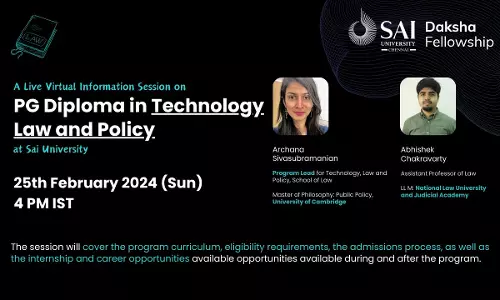 A Live Virtual Information Session On PG Diploma In Technology Law And Policy At Sai University A Live Virtual Information Session On PG Diploma In Technology Law And Policy At Sai University