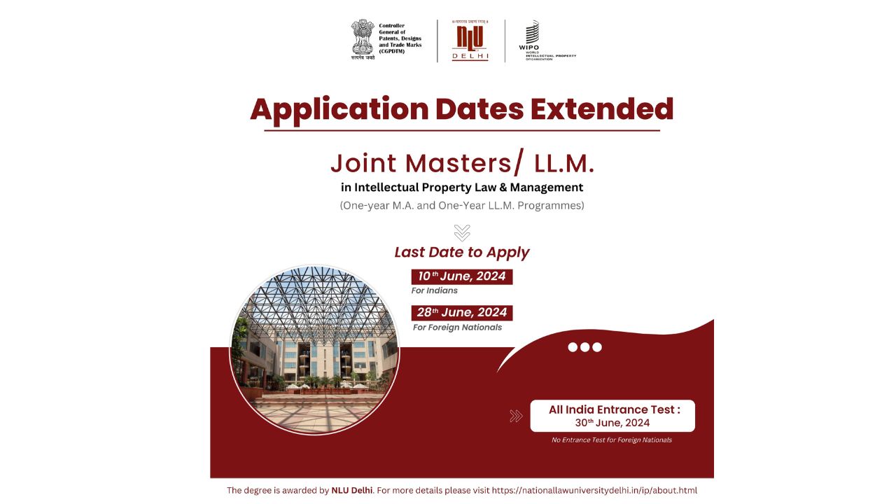 Deadline Extended! Apply Now For The WIPO-NLUD-IPO Joint Masters/LL.M. At NLU Delhi Deadline Extended! Apply Now For The WIPO-NLUD-IPO Joint Masters/LL.M. At NLU Delhi