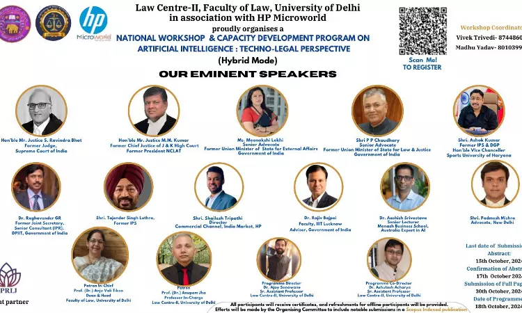 Law Centre-II, Faculty of Law, DU: National workshop And Capacity Development Program On Artificial Intelligence:Techno-Legal perspective Law Centre-II, Faculty of Law, DU: National workshop And Capacity Development Program On Artificial Intelligence:Techno-Legal perspective