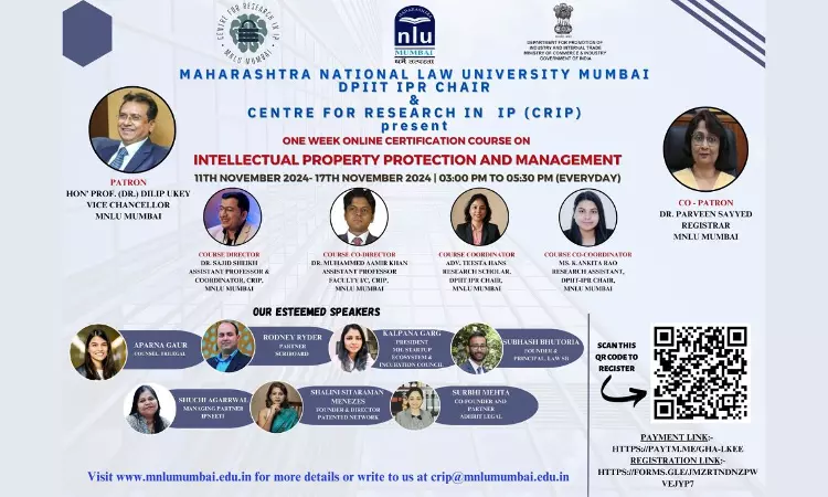 MNLU: One Week Online Certification Course On Intellectual Property Protection And Management MNLU: One Week Online Certification Course On Intellectual Property Protection And Management