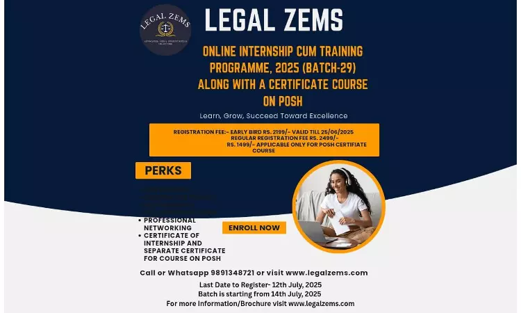 Legal Zems: Online Internship Cum Training Programme On Legal Drafting 2025 Along With A Certificate Course On POSH Legal Zems: Online Internship Cum Training Programme On Legal Drafting 2025 Along With A Certificate Course On POSH