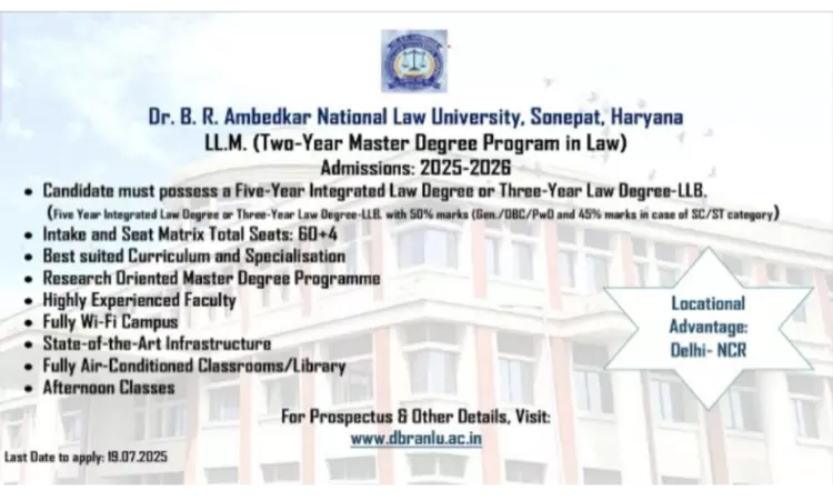 Dr. B. R. Ambedkar National Law University: Admission To LL.M. (2 Years Master Degree Programme) [Apply By19th July]