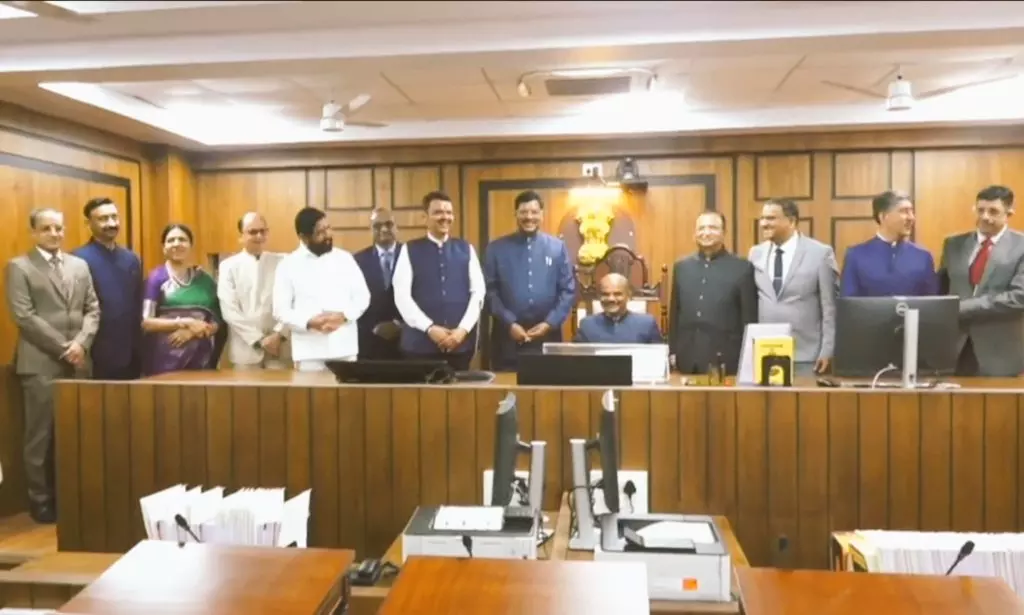 Justice Shivkumar Dige, who was posted at Principal seat in Mumbai and now transferred to preside as a single-judge at Kolhapur, sits in his courtroom, in the presence of all the dignitaries.